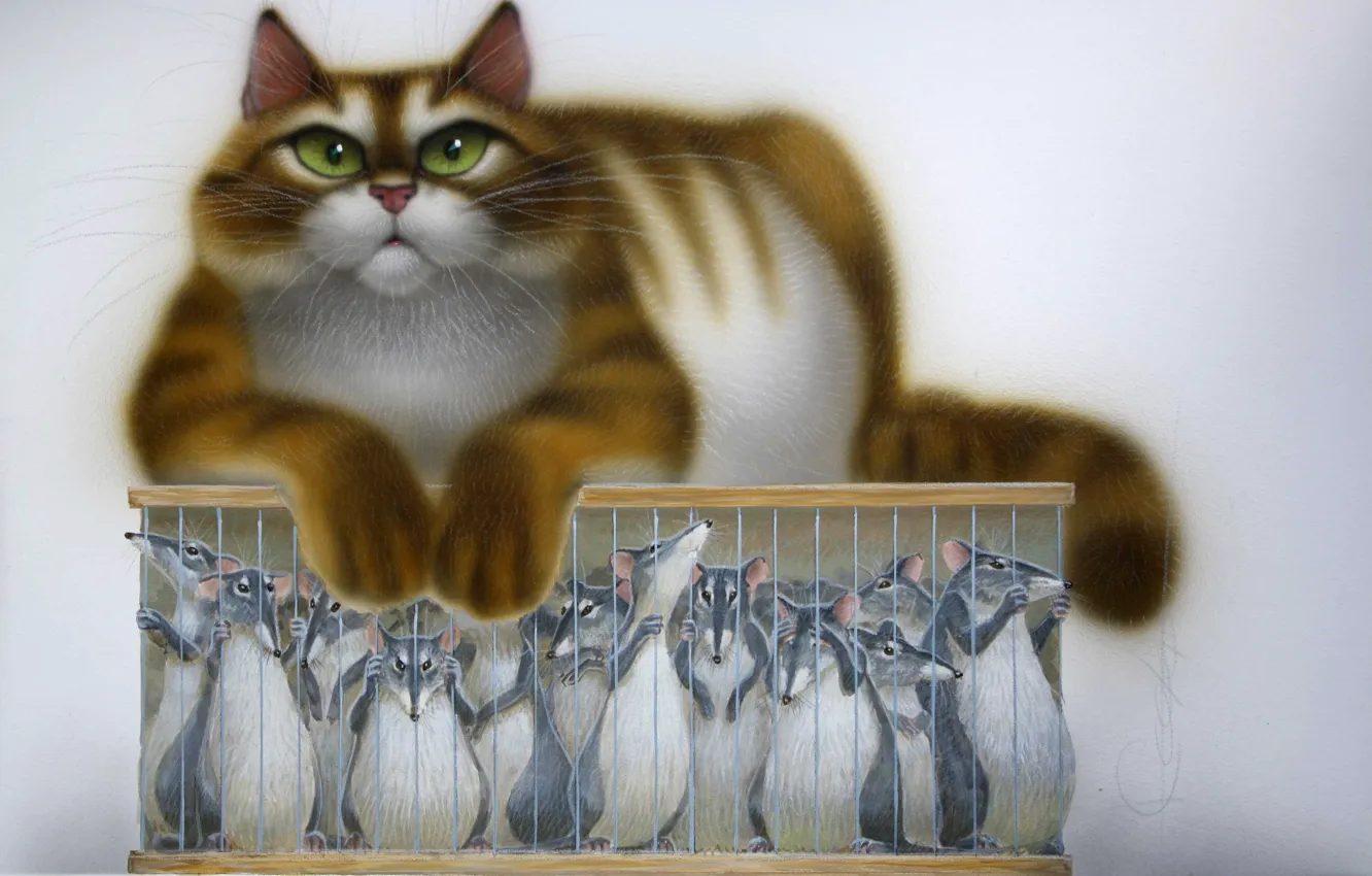 Photo wallpaper cat, the situation, mouse, art, children, Vladimir Stakheev