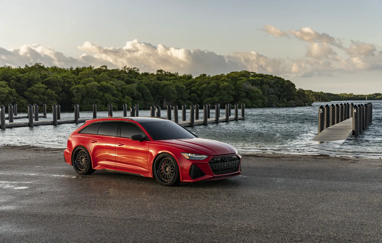 Photo wallpaper Audi, Clouds, Sky, Water, RED, Before, RS6, VAG