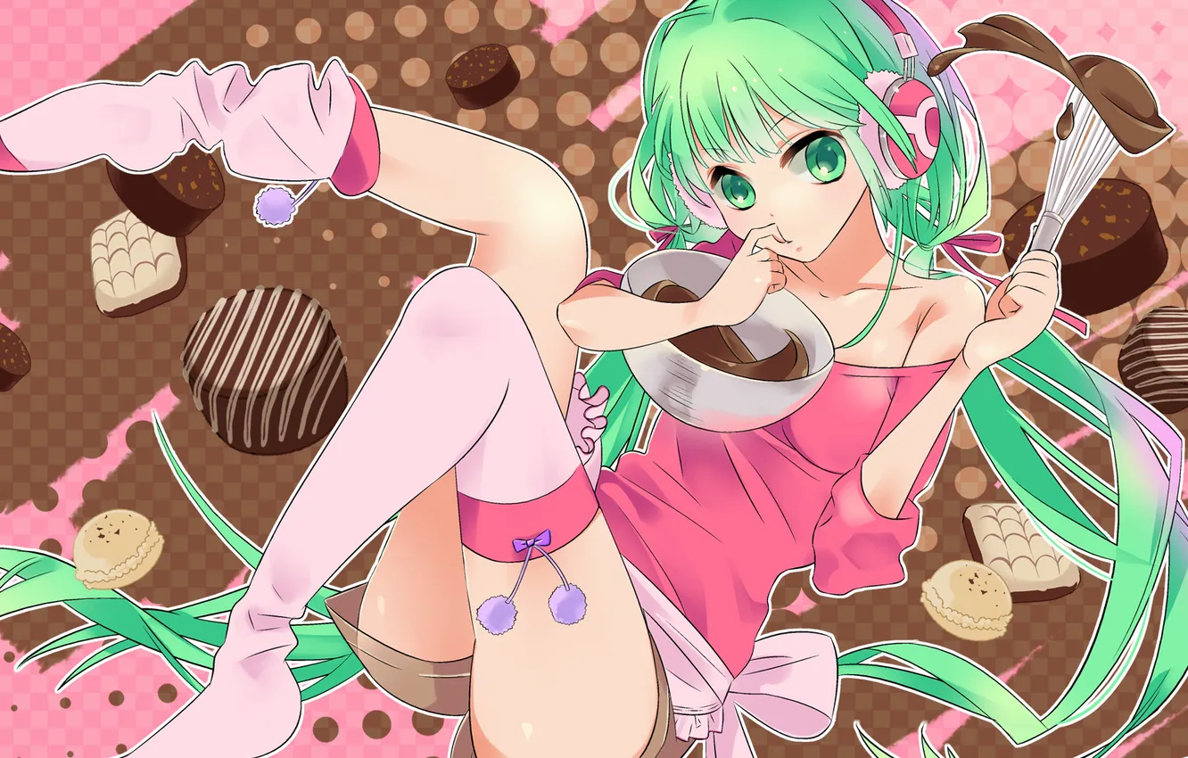 Photo wallpaper girl, chocolate, art, candy, sweets, cake, hatsune miku, Vocaloid
