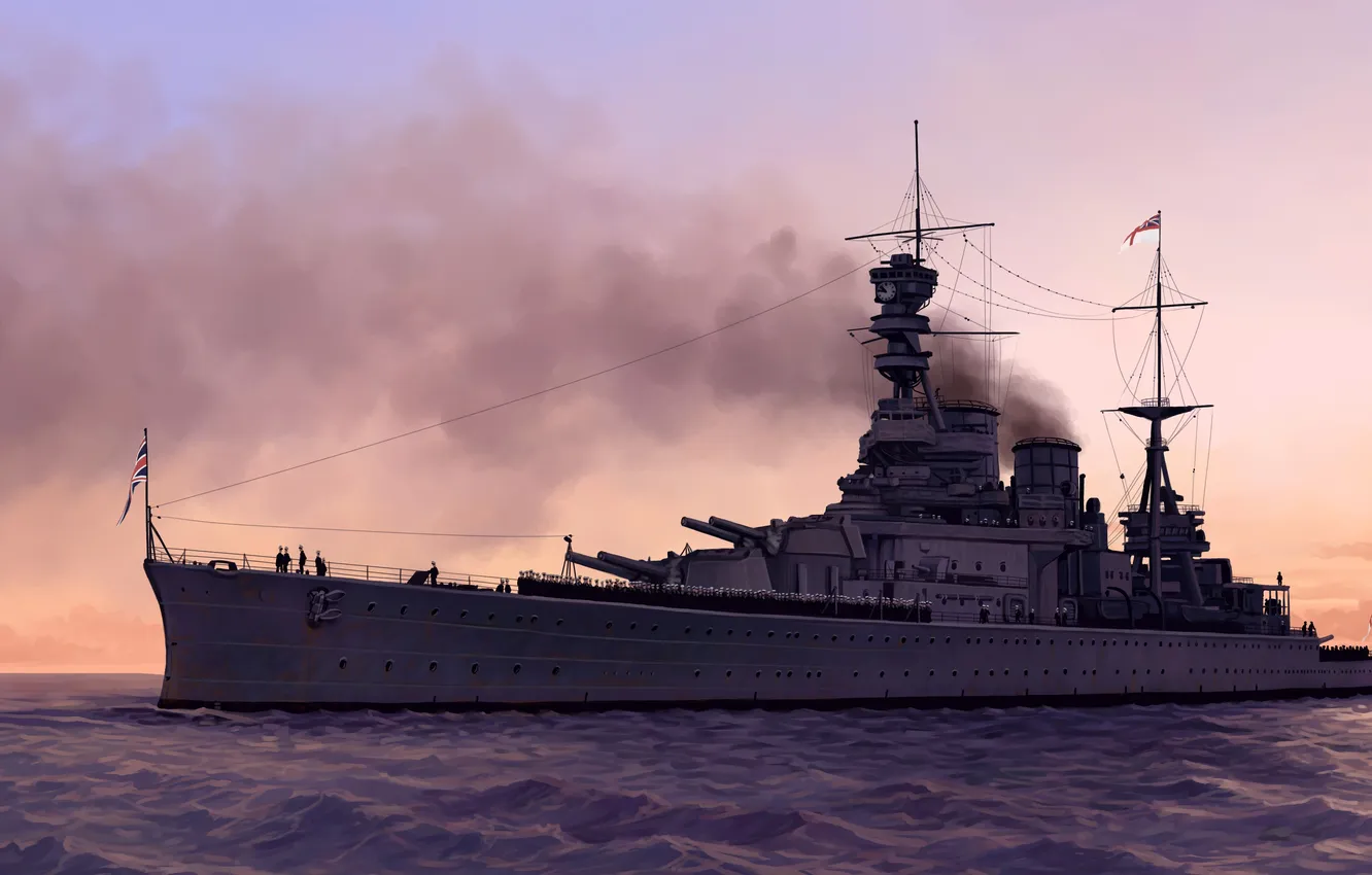 Photo wallpaper sea, sunset, ship, art, cruiser