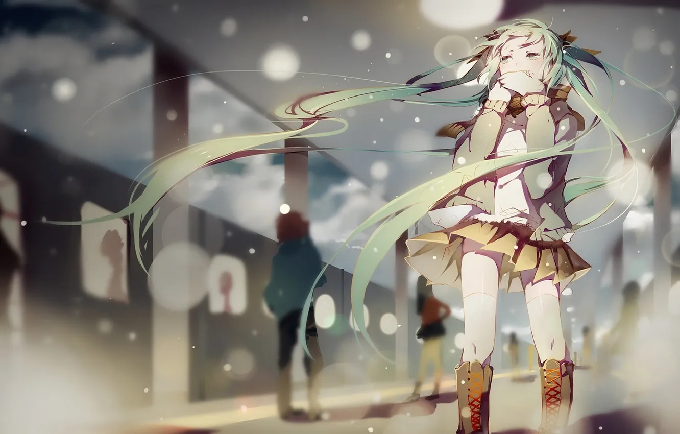 Photo wallpaper girl, snow, train, anime, art, vocaloid, hatsune miku, pudding