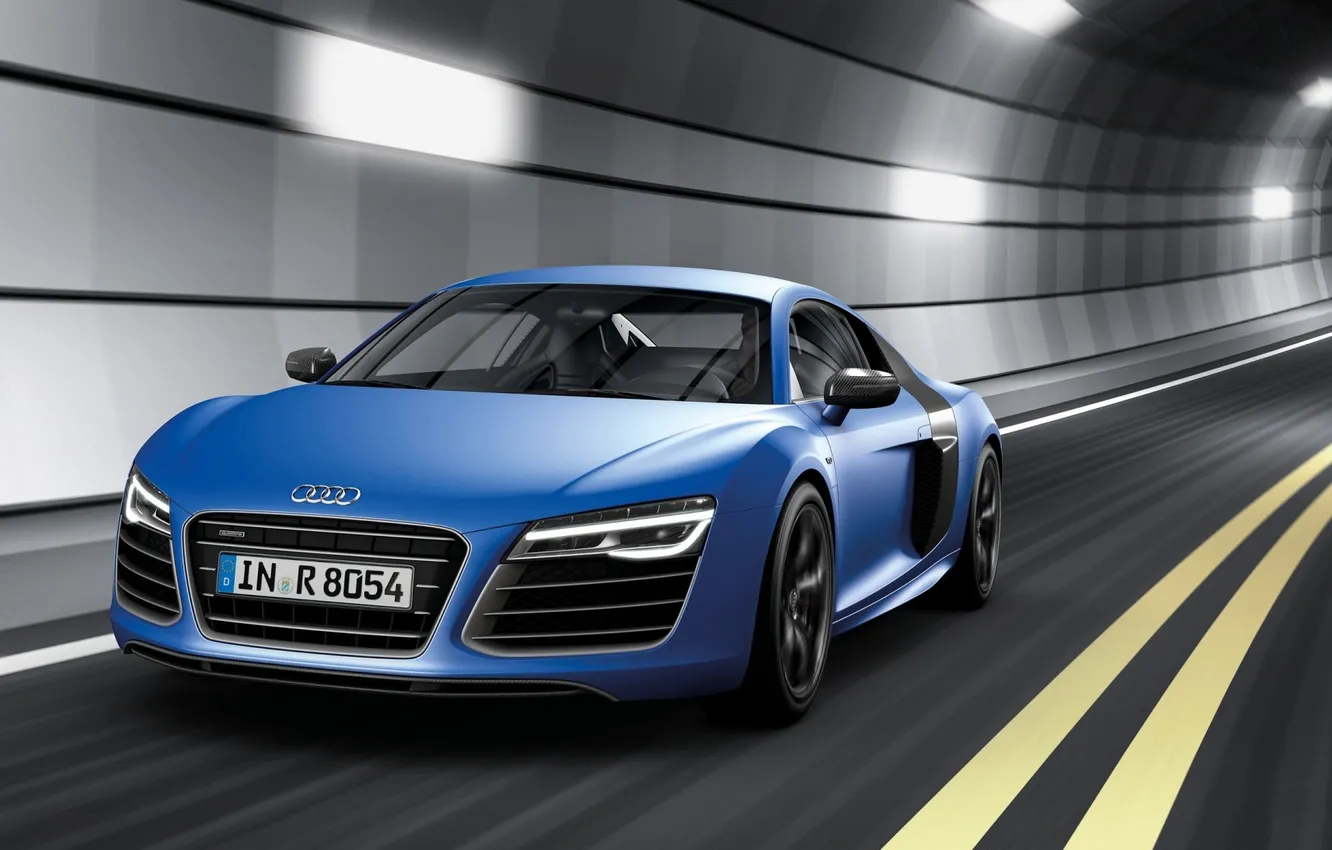 Photo wallpaper blue, Audi, Audi, supercar, the tunnel, pros, the front, V10