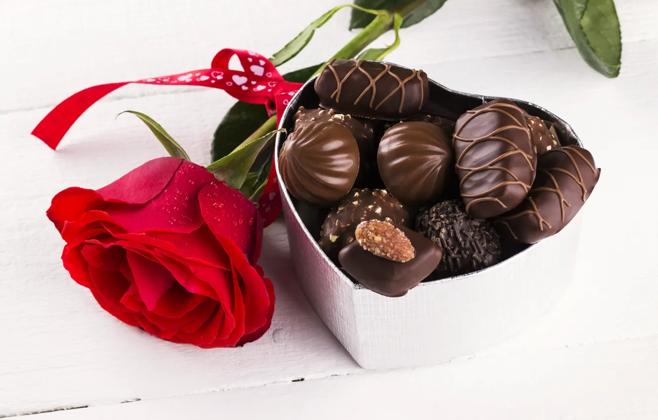 Photo wallpaper box, roses, candy, Valentine's Day