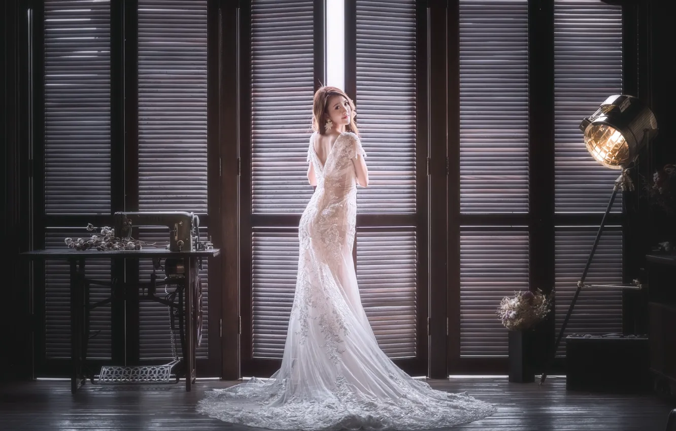 Photo wallpaper look, girl, background, dress