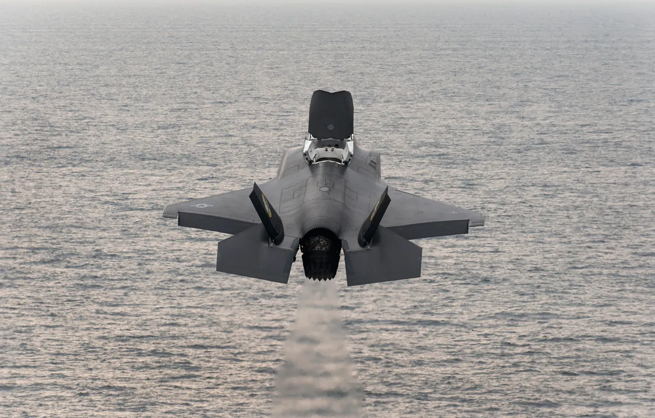 Photo wallpaper sea, fighter, bomber, the rise, F-35B, Lockheed Martin