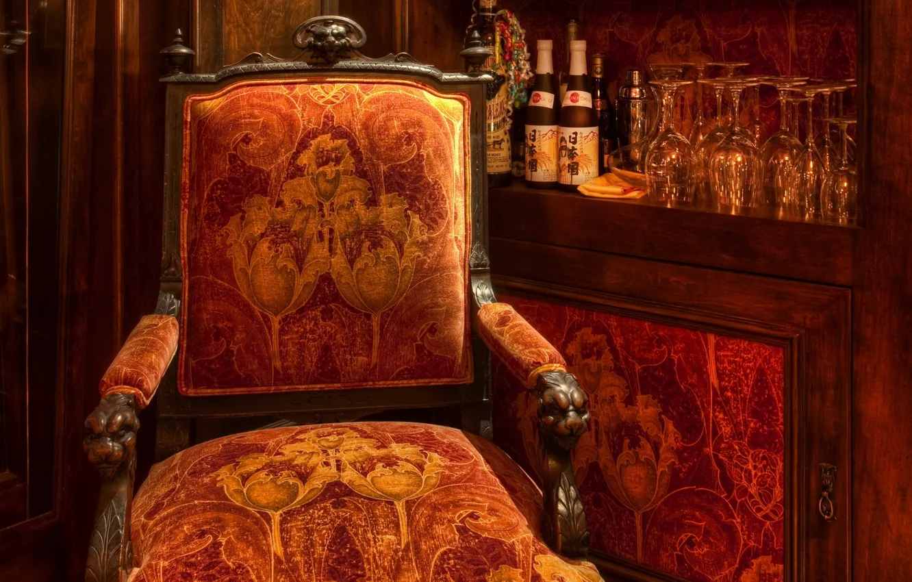 Photo wallpaper chair, armchair, furniture, hans Zimmer studio, Japanese alcoholic beverage