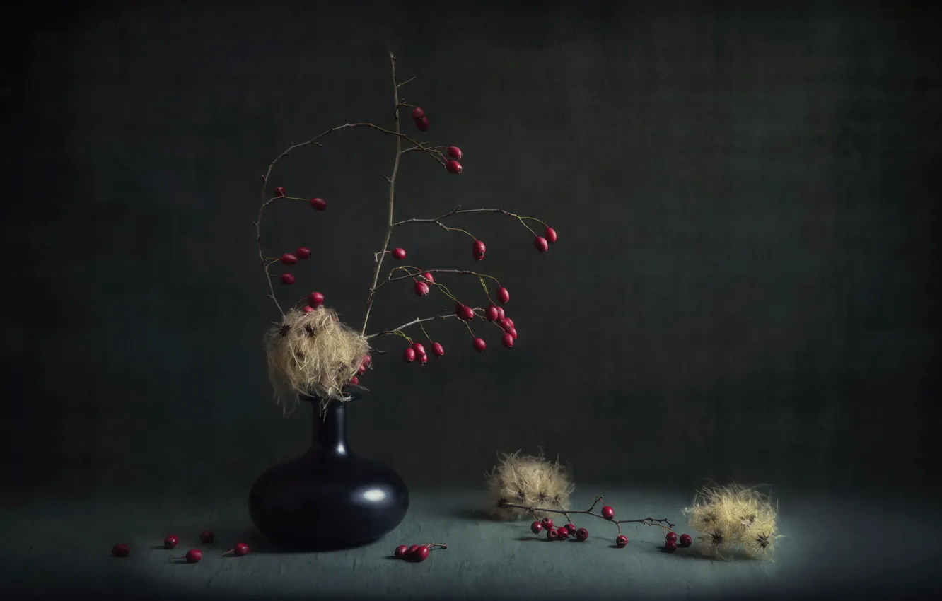 Photo wallpaper berries, background, vase
