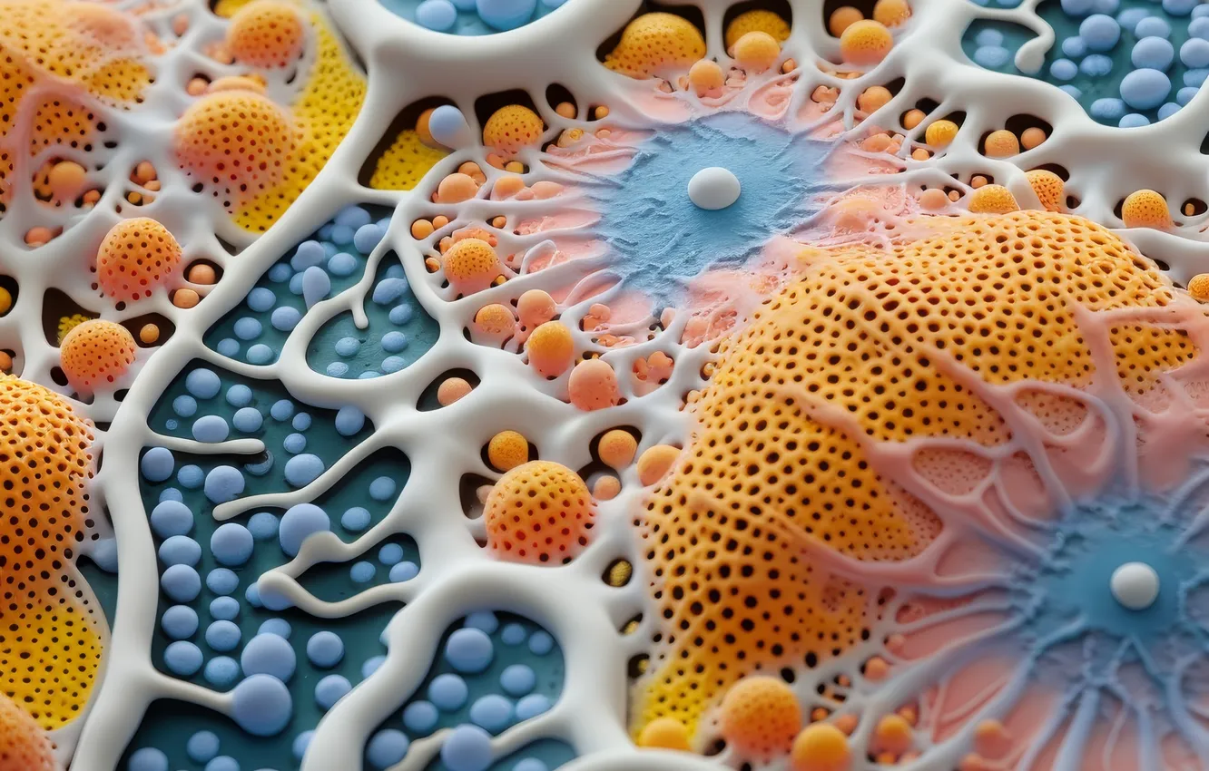 Photo wallpaper macro, abstraction, mushrooms, structure, bacteria, under the microscope, abstract background, mold