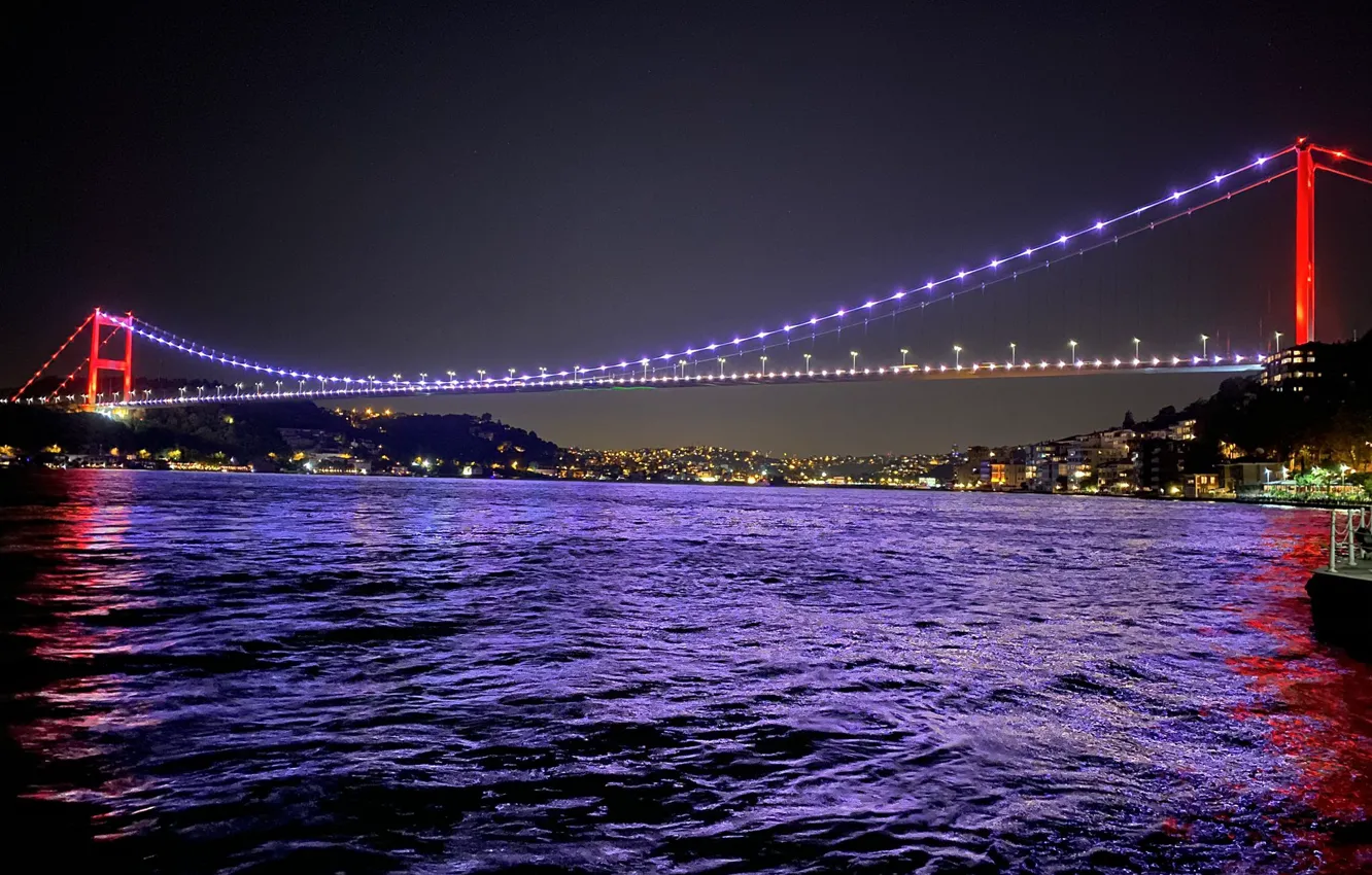 Photo wallpaper lights, Istanbul, Turkey, Nigth, Bosphorus