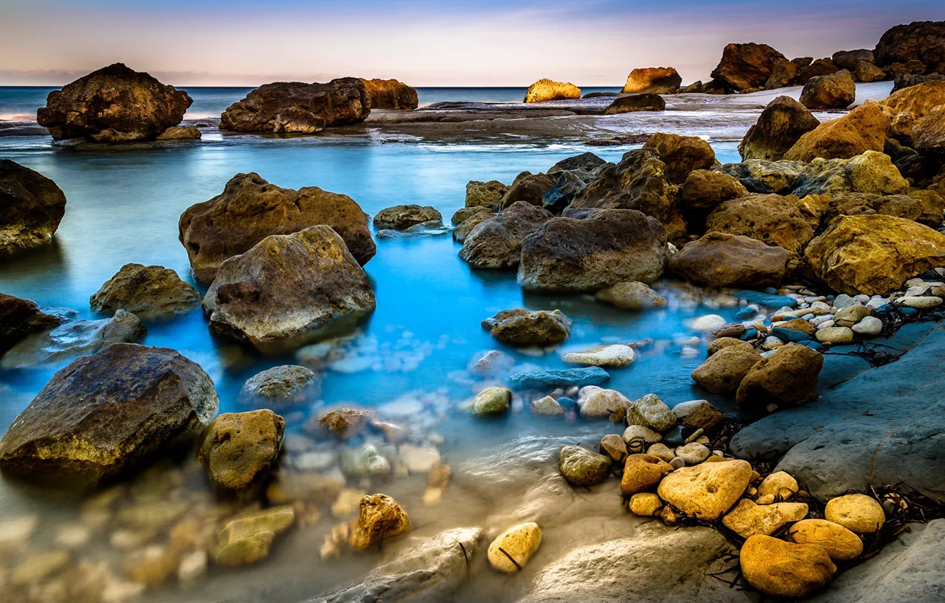 Photo wallpaper sea, stones, coast, Malta