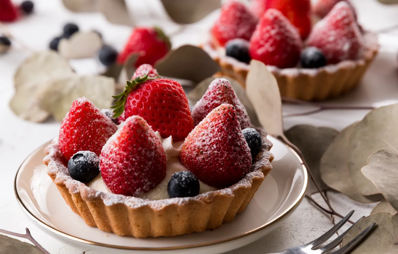 Photo wallpaper berries, strawberry, cake, dessert