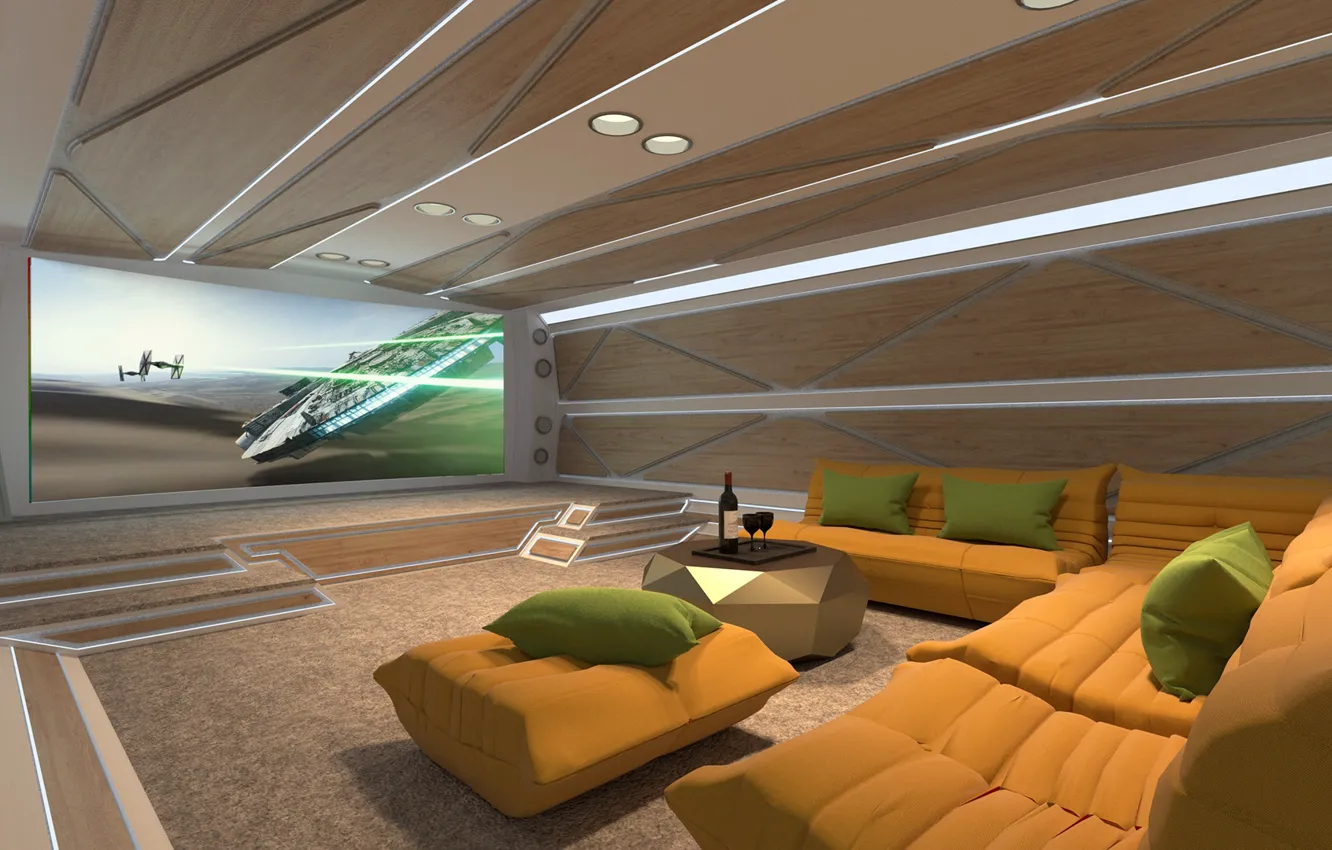 Photo wallpaper design, style, interior, home theater, The luxury residence, sci-fi interior design, Sci-Fi residential interior design