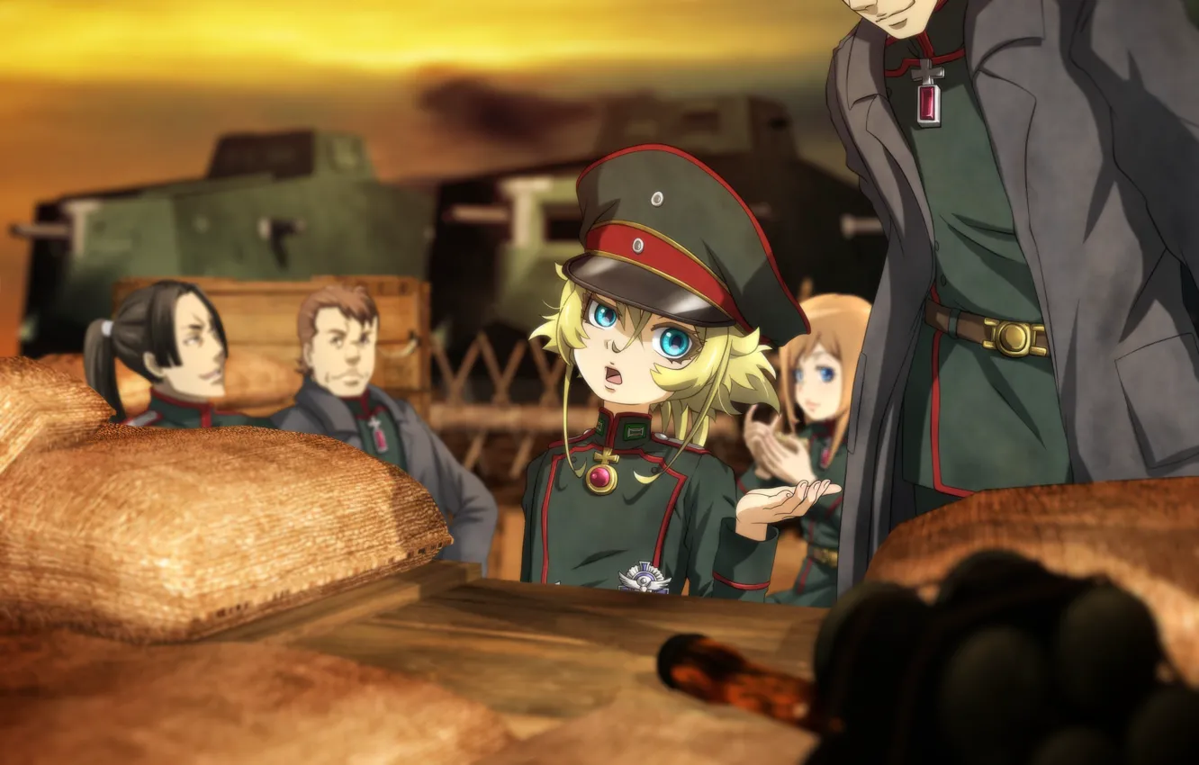 Photo wallpaper girl, soldier, chaos, military, war, anime, chibi, man