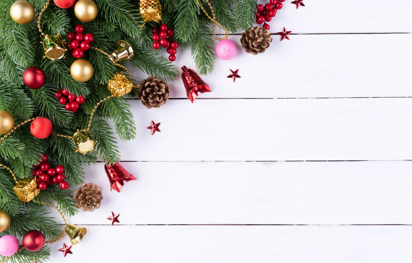 Photo wallpaper decoration, berries, new year, Christmas, Christmas, wood, New Year, decoration