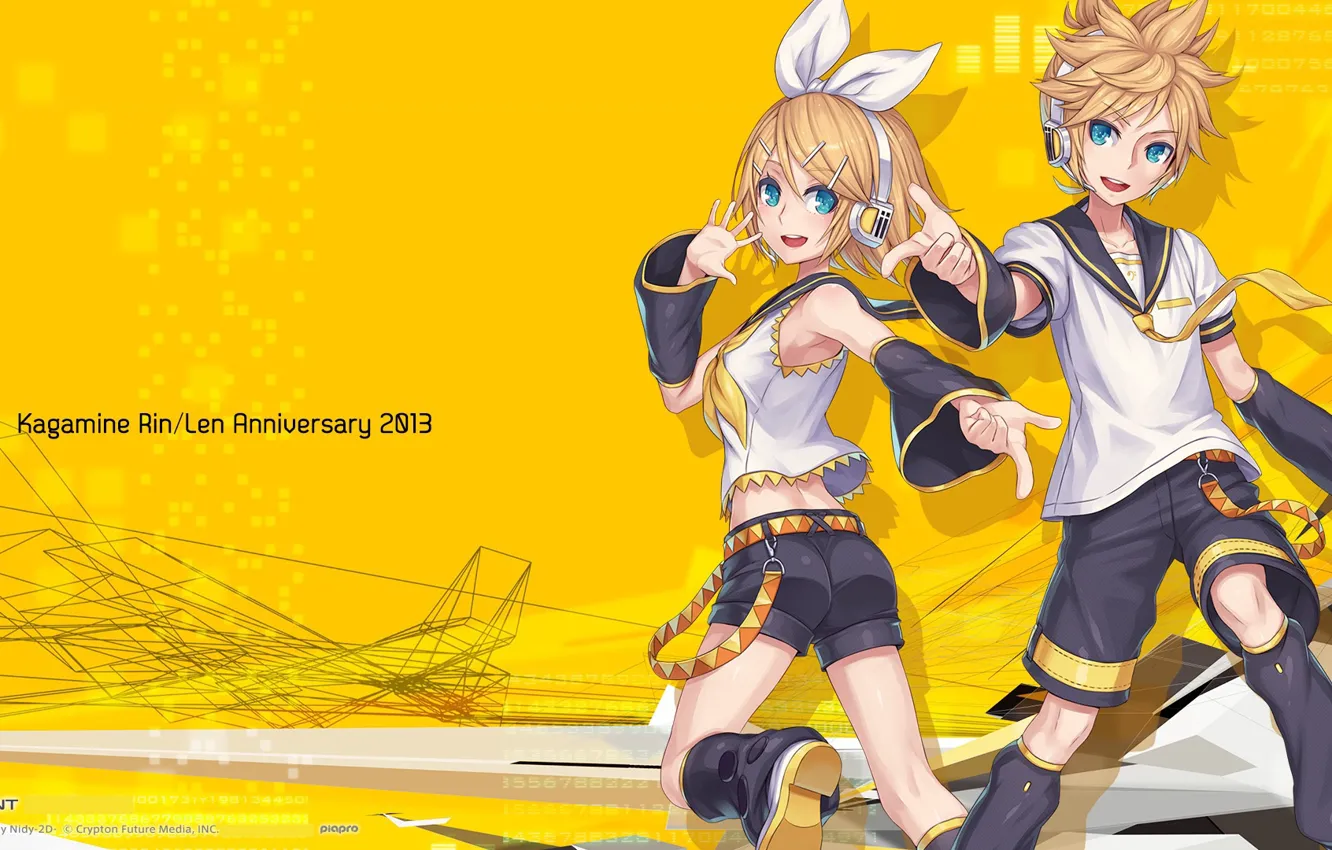 Photo wallpaper yellow, two, Vocaloid, Vocaloid