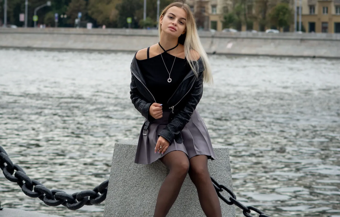 Photo wallpaper pose, street, Zurab Babayev, sitting, river, Nastya