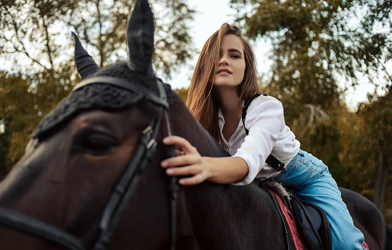 Photo wallpaper girl, horse, horse, Alina Bozhko, Kristina Stepanova