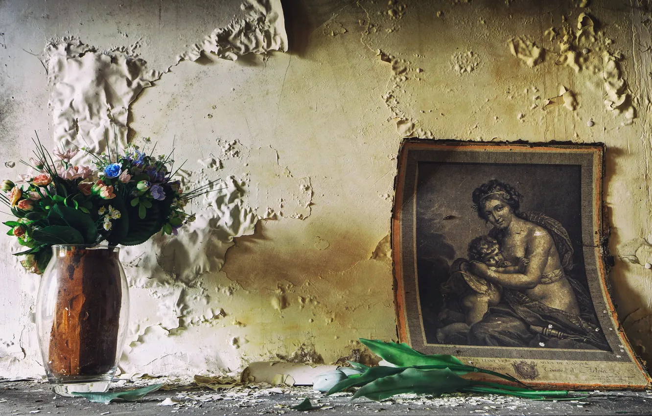 Photo wallpaper flowers, background, wall