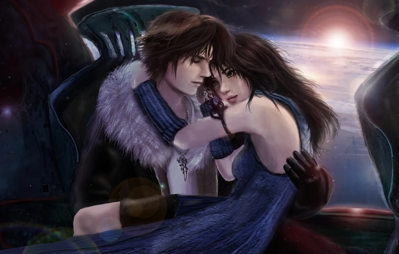 Photo wallpaper girl, love, hugs, guy, Squall, Final Fantasy VIII, Rinoa