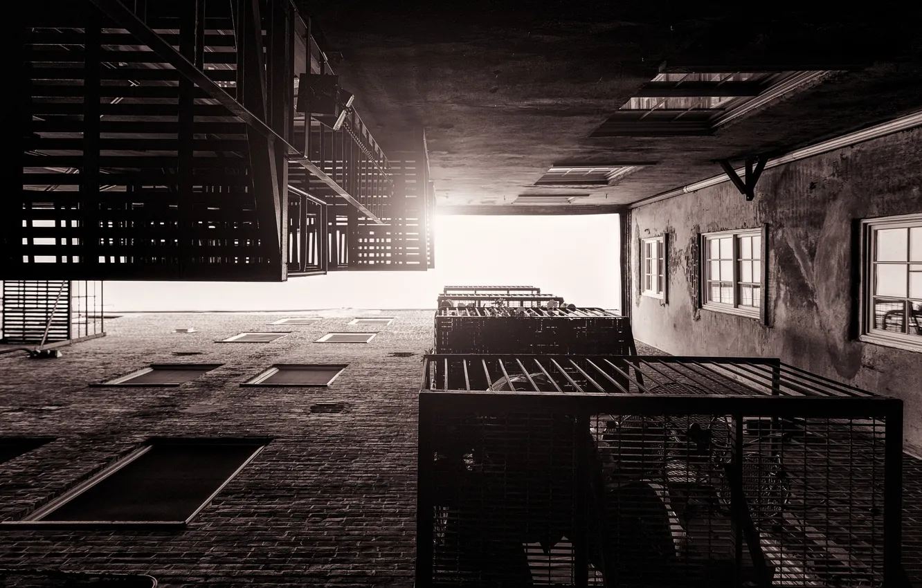 Photo wallpaper the city, building, window, ladder, apartment, sunlight, city