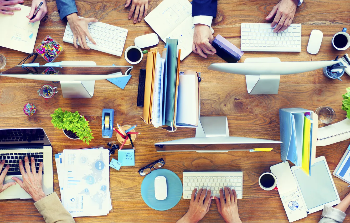 Photo wallpaper papers, computers, tablet, workgroup, documents, folders, Keyboards