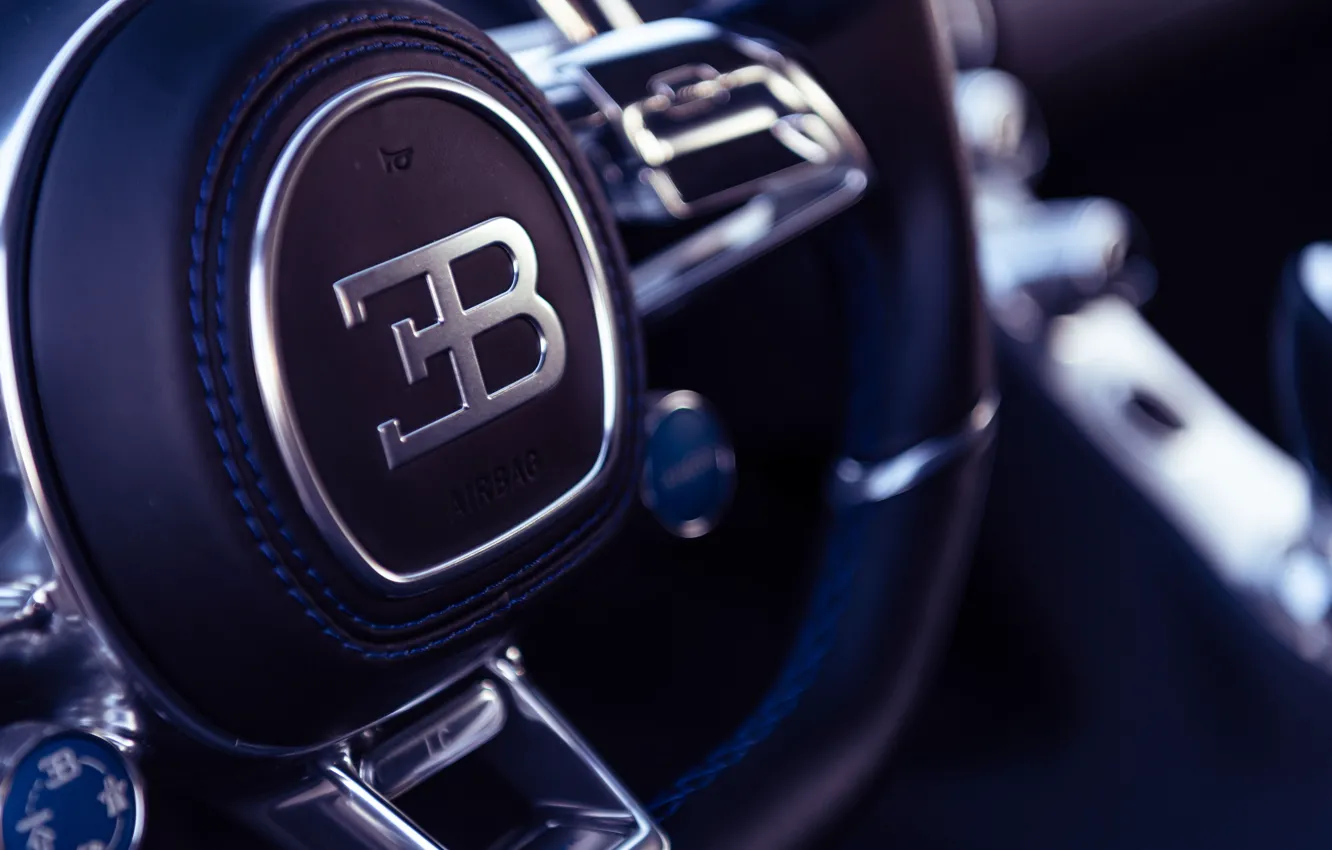 Photo wallpaper Bugatti, logo, steering wheel, Chiron, Bugatti Chiron