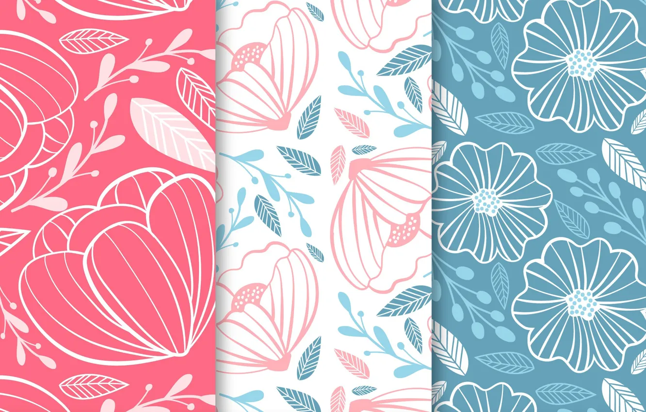 Photo wallpaper flowers, texture, colorful, pink background, flower, patterns, blue background