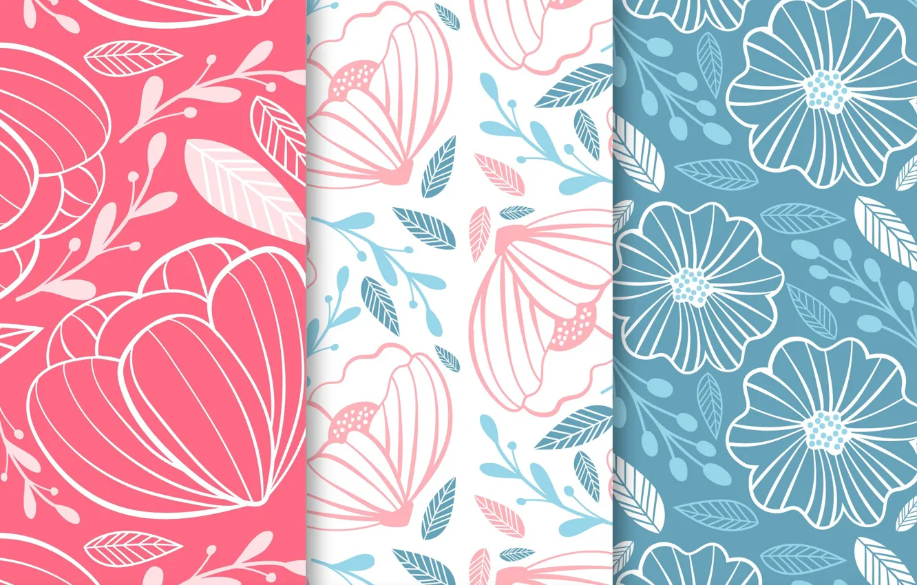 Photo wallpaper flowers, patterns, texture, colorful, flower, pink background, blue background