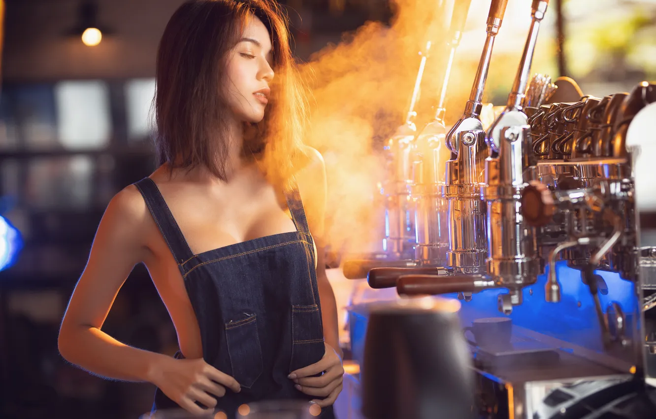 Photo wallpaper girl, bar, Asian