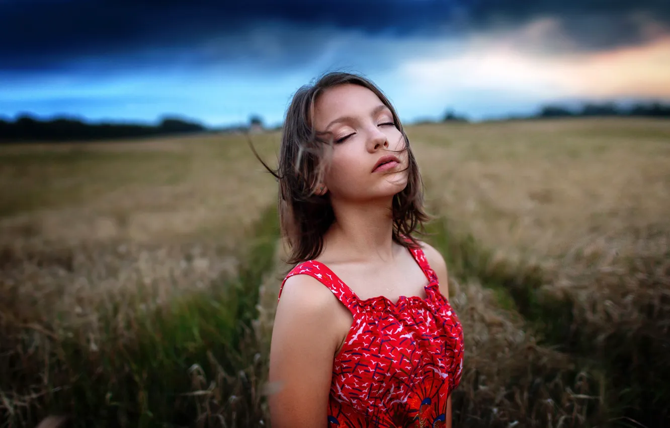 Photo wallpaper field, girl, clouds, the wind, Renat Fotov, Ksenia Kuptsov V. Ph., Nikolenko