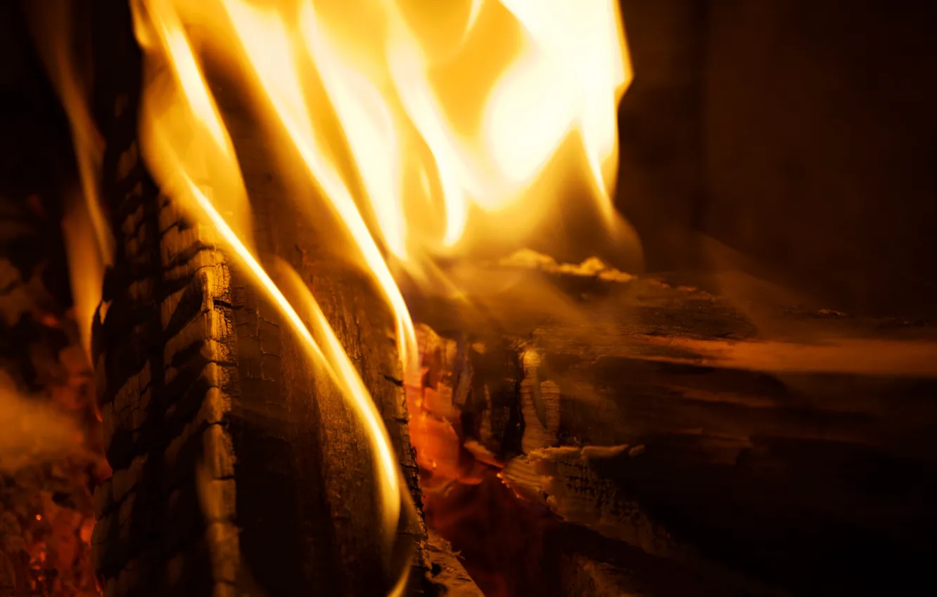 Photo wallpaper fire, flame, macro, closeup, firewood, burn
