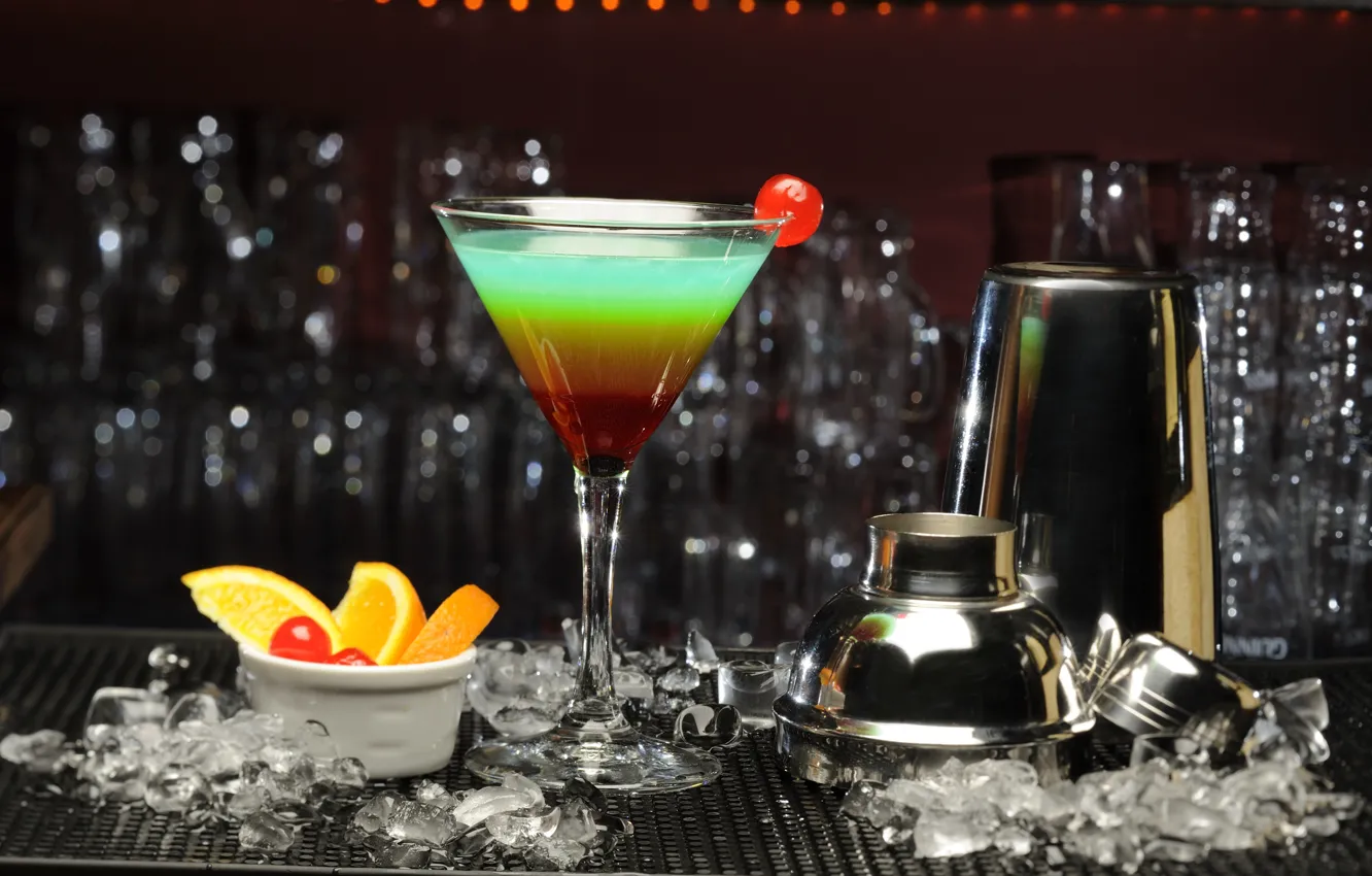 Photo wallpaper ice, cherry, orange, bar, cocktail