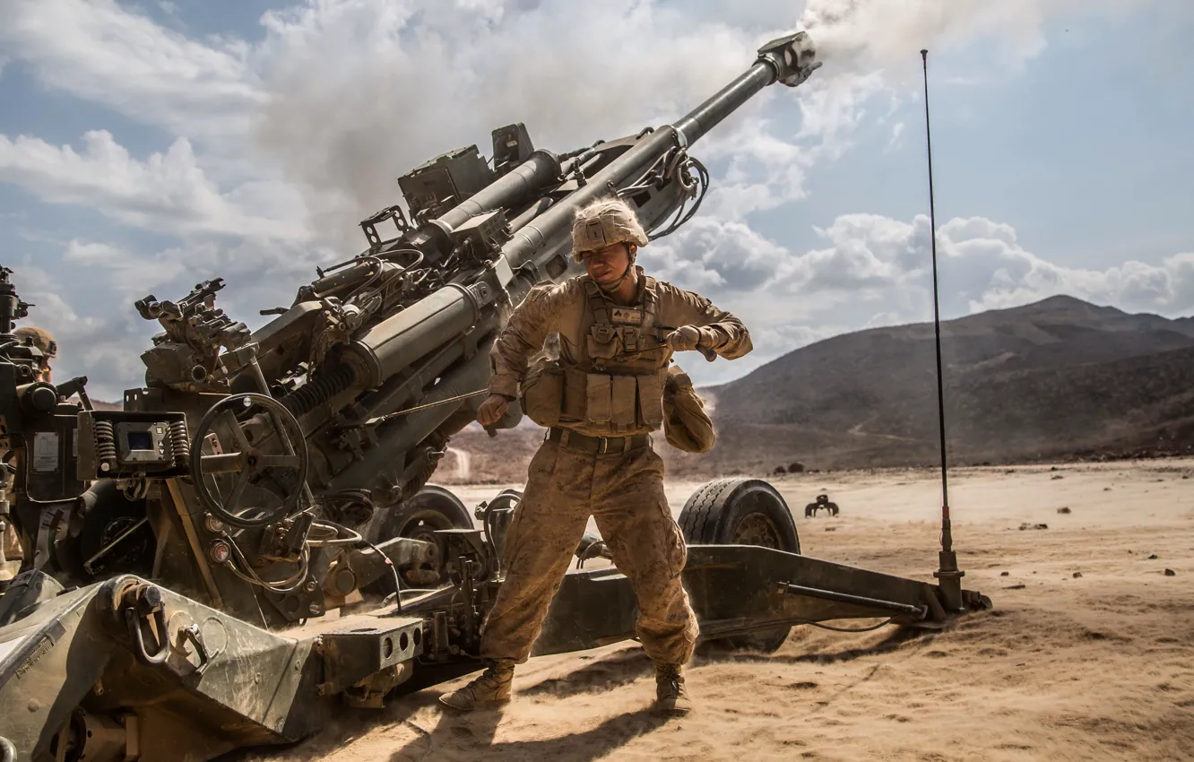 Photo wallpaper soldiers, howitzer, field, M777, millimeters, caliber 155, towed