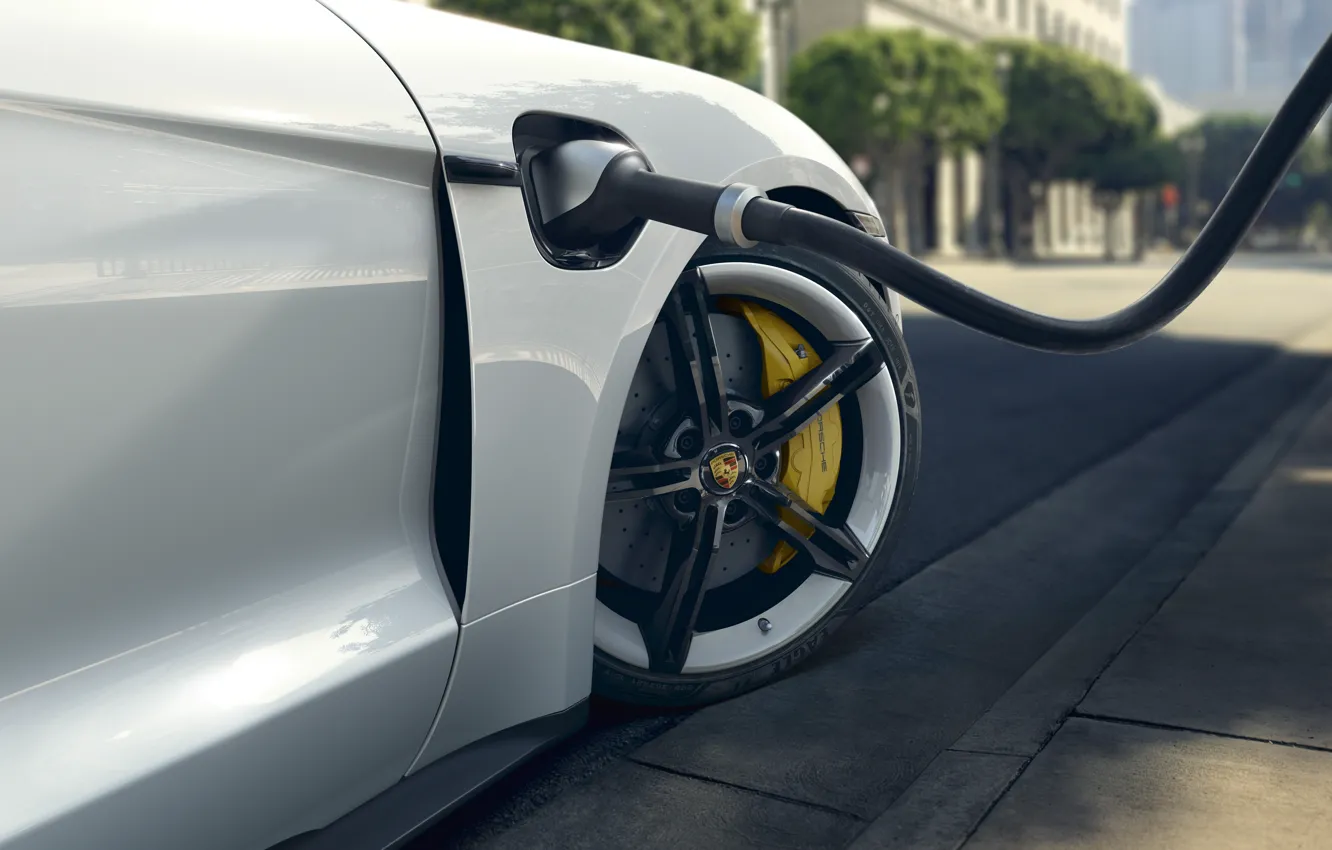 Photo wallpaper wheel, Porsche, charging, Turbo S, 2020, Taycan