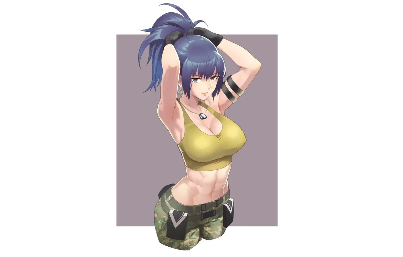 Photo wallpaper hot, sexy, anime, babe, tummy, fitness, oppai, leona