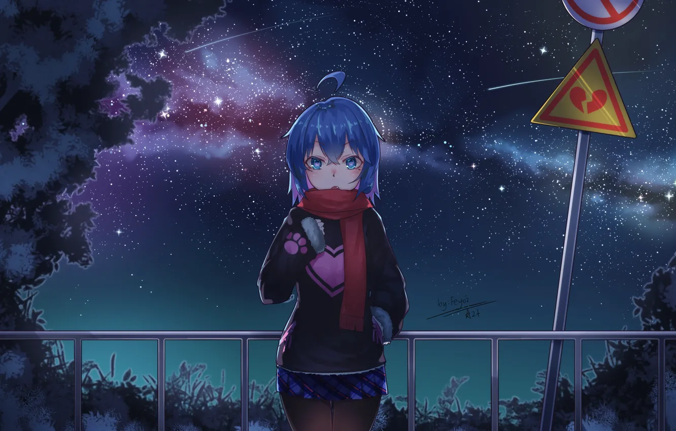 Photo wallpaper night, anime, art, girl