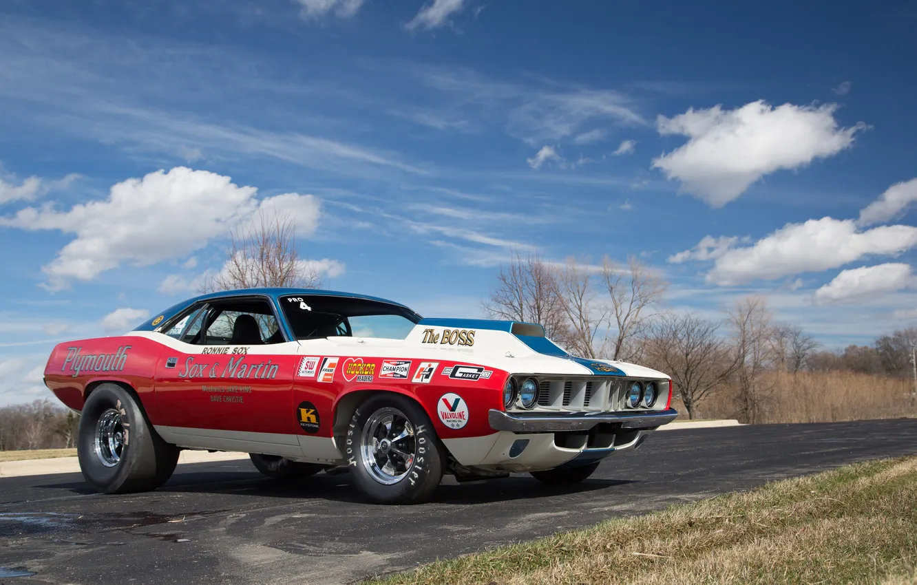 Photo wallpaper 1971, Plymouth, Plymouth, race car, Cuda, Hemi