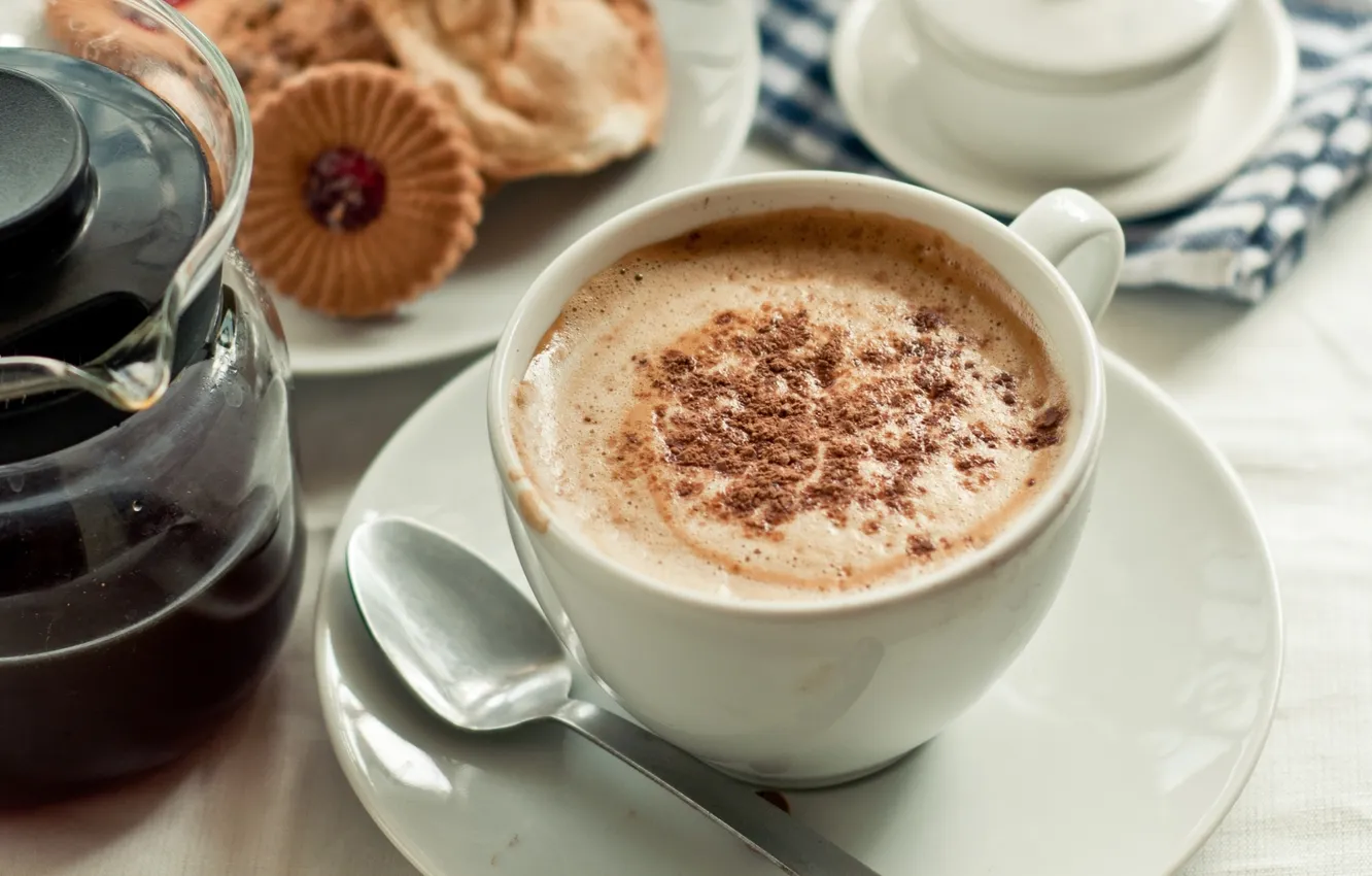 Photo wallpaper coffee, Breakfast, cookies, latte
