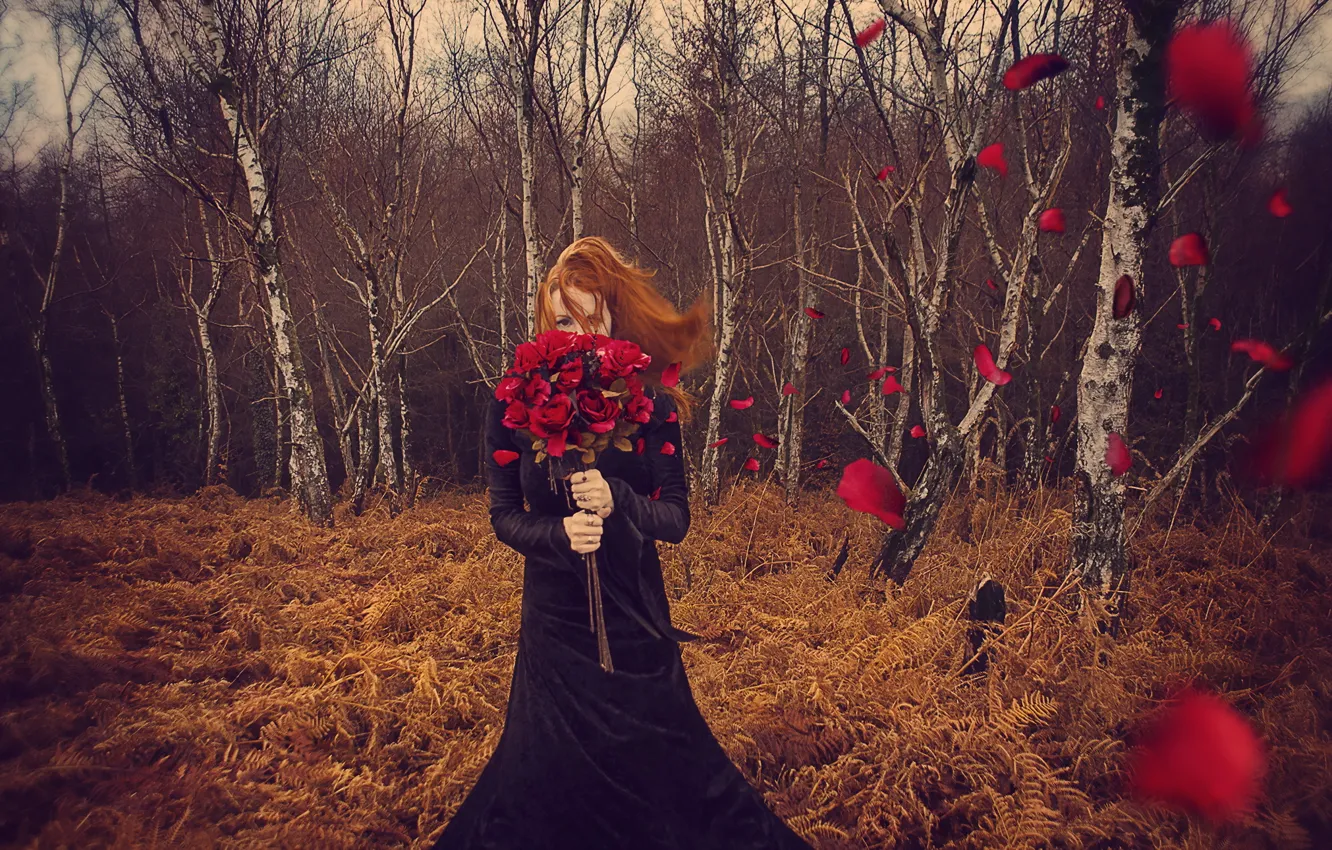 Photo wallpaper autumn, girl, flowers