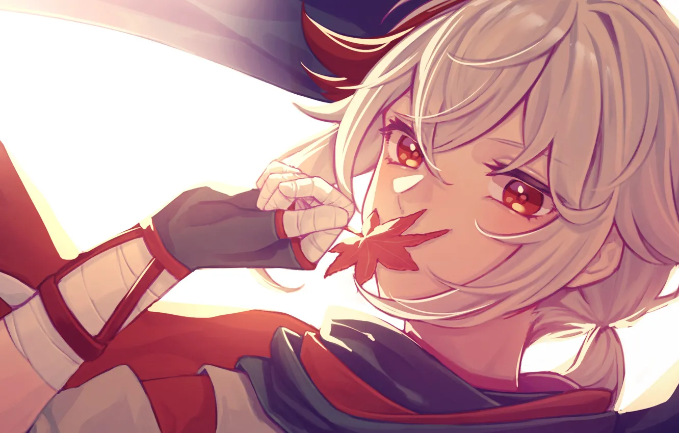 Photo wallpaper leaves, guy, Genshin Impact, Kaedehara Kazuha, Yozakura