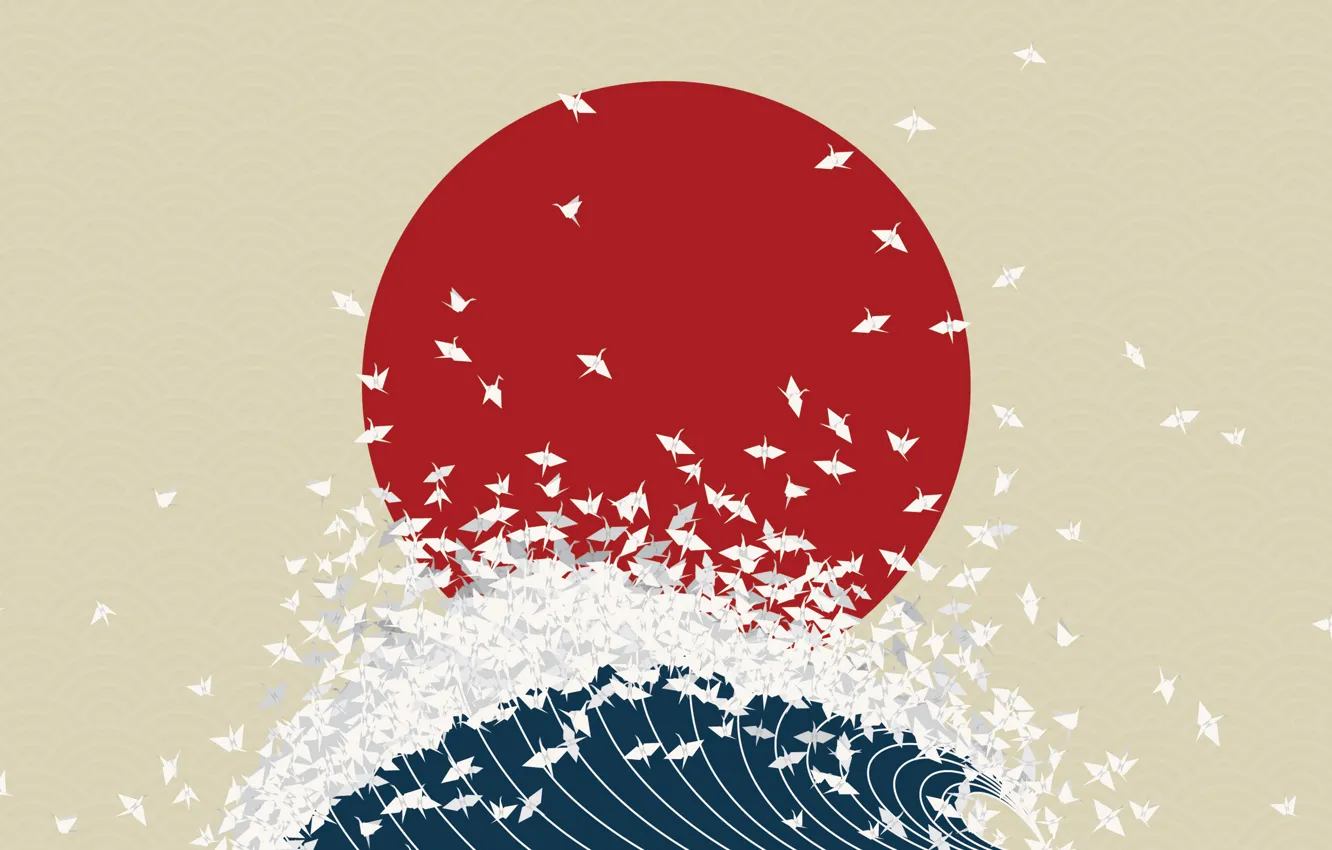 Photo wallpaper wave, Japan, minimalism, origami, the rising sun