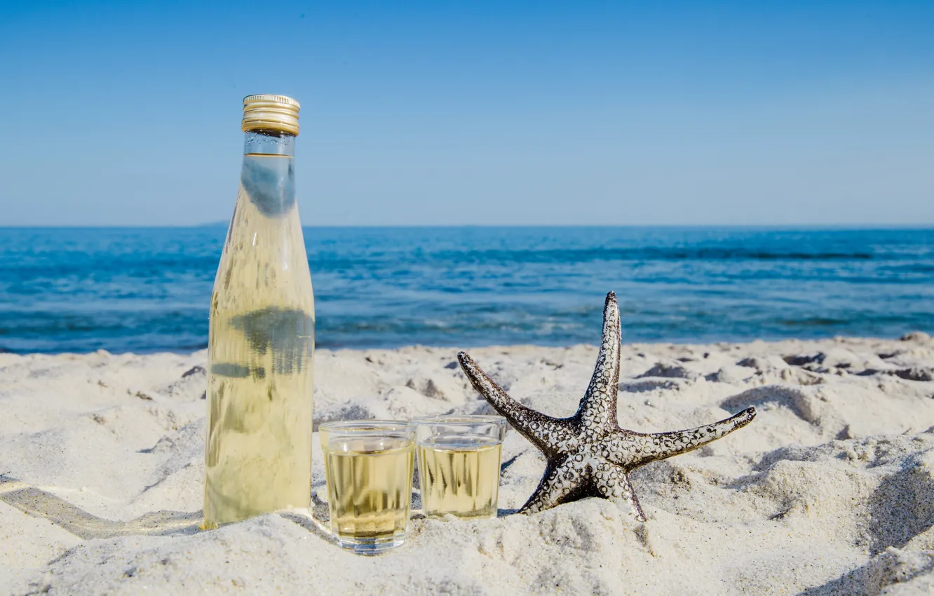 Photo wallpaper sand, sea, stars, coast, drink, lemonade