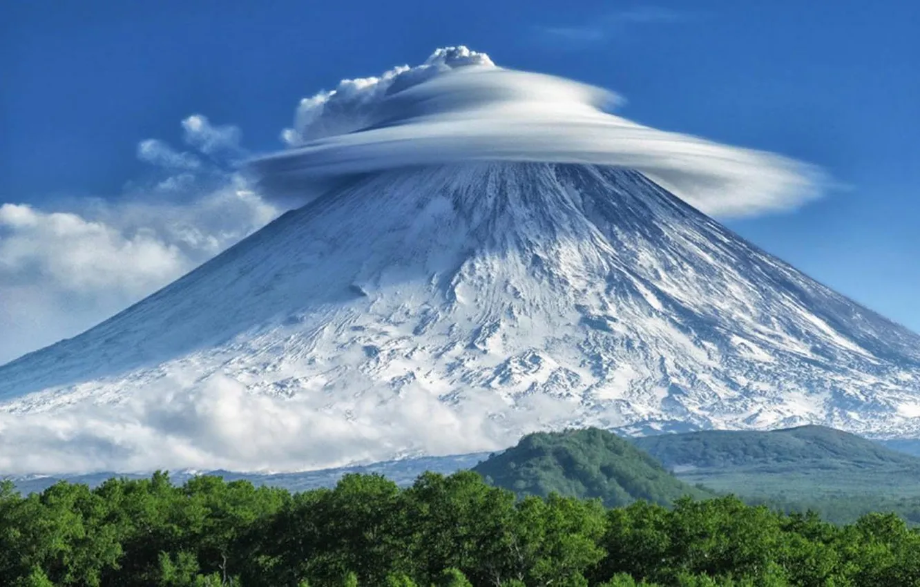 Photo wallpaper nature, clouds, mountain, snow