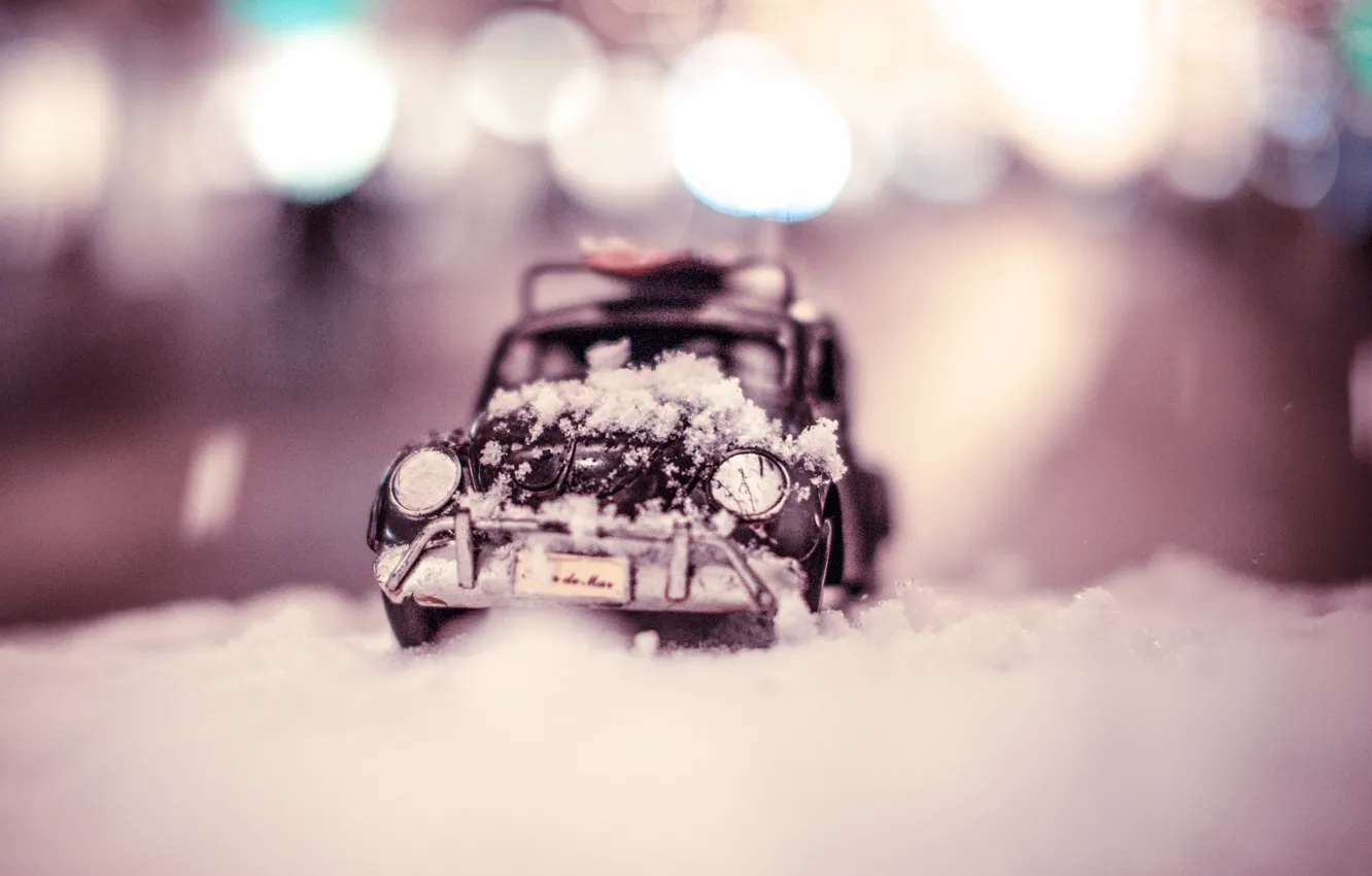 Photo wallpaper winter, auto, macro, snow, model, toy, the snow, Citroen