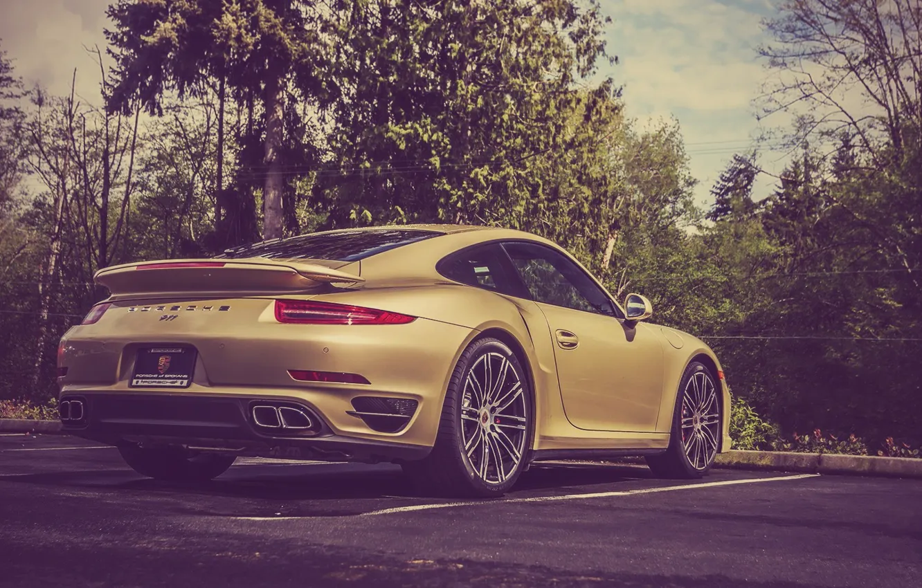 Photo wallpaper 911, Porsche, Porsche, Parking, Gold, Supercar, Lime, Turbo