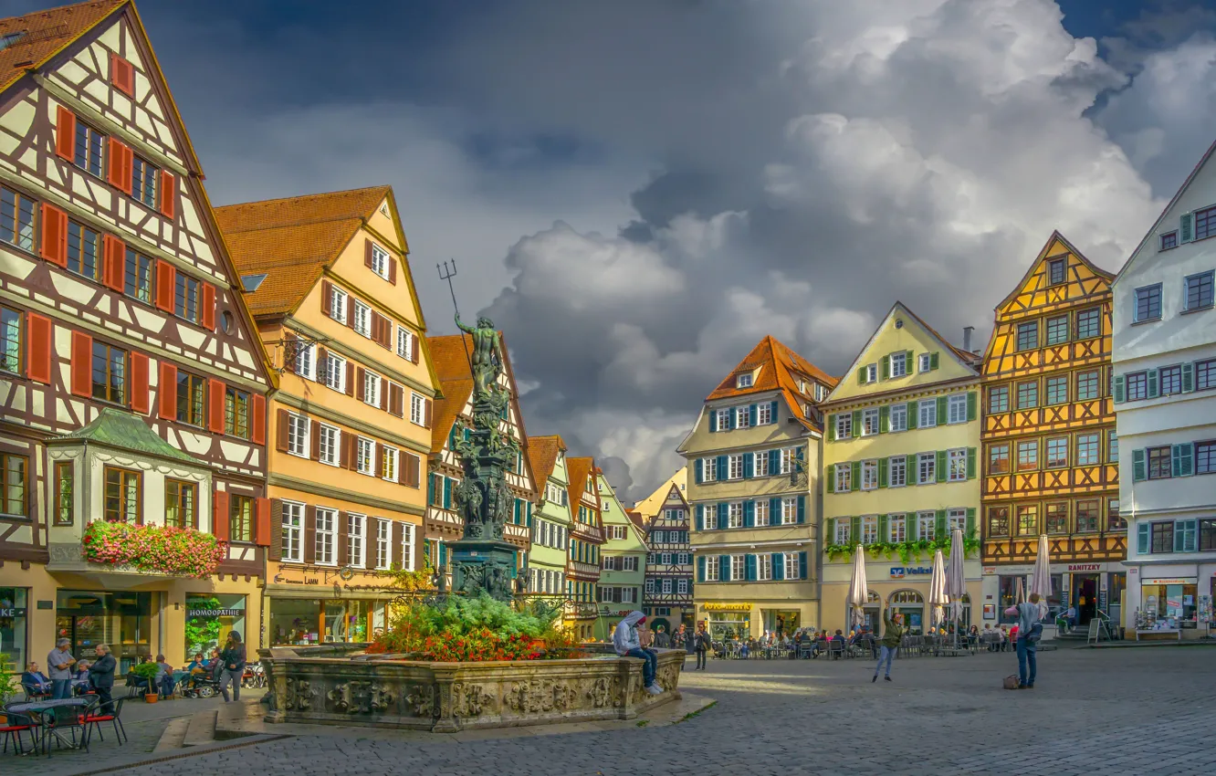 Photo wallpaper building, home, Germany, area, fountain, Germany, Baden-Württemberg, Baden-Württemberg