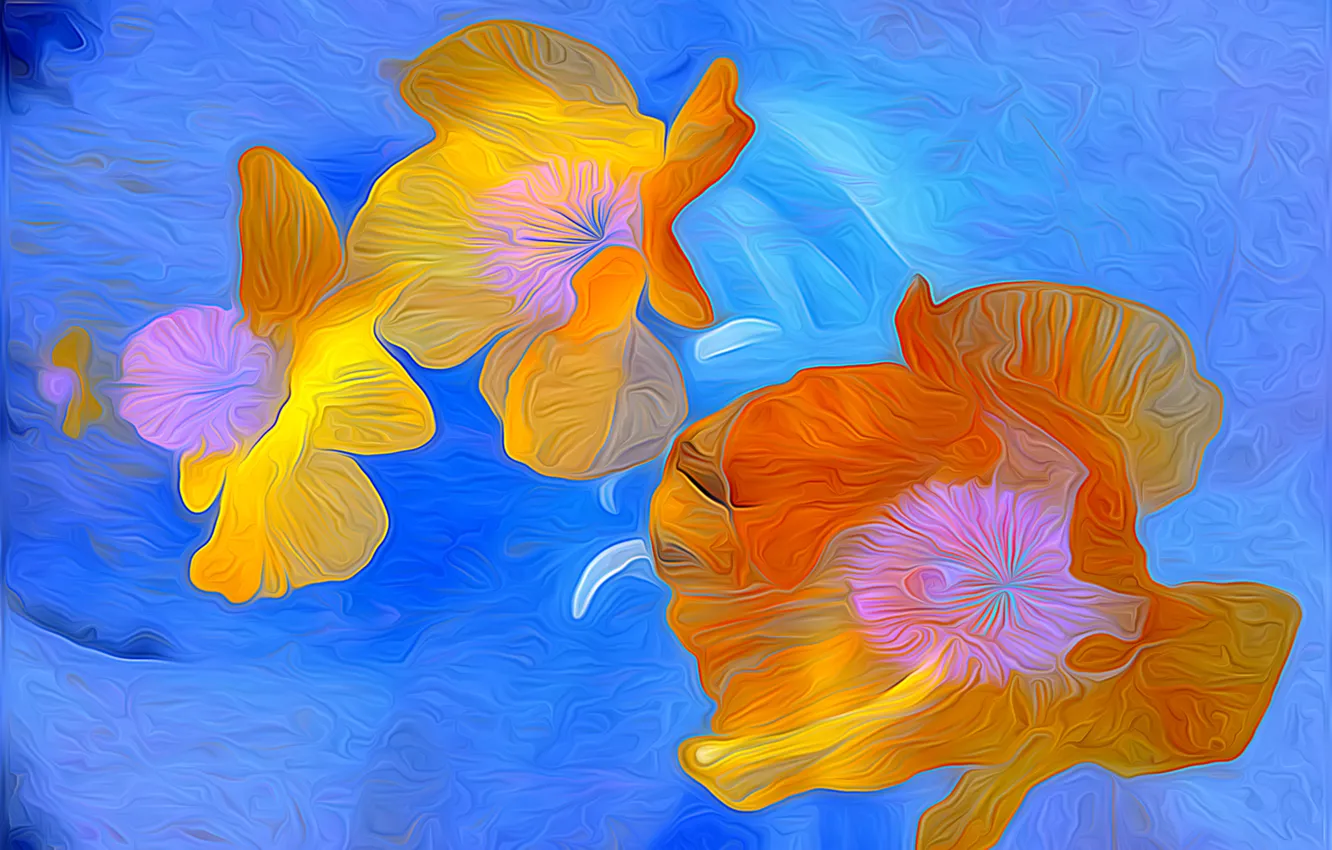 Photo wallpaper water, line, flowers, rendering, petals