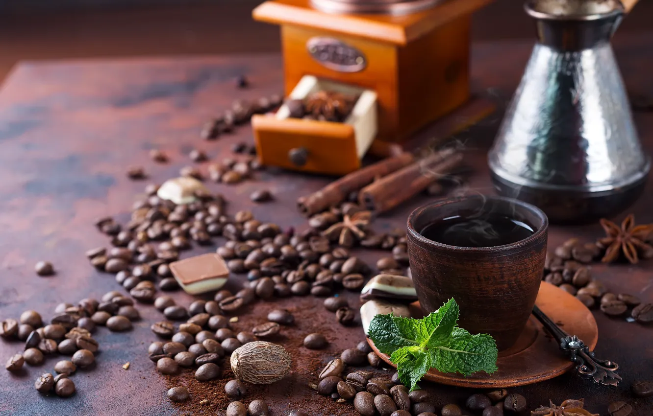 Photo wallpaper coffee, grain, Cup, mint