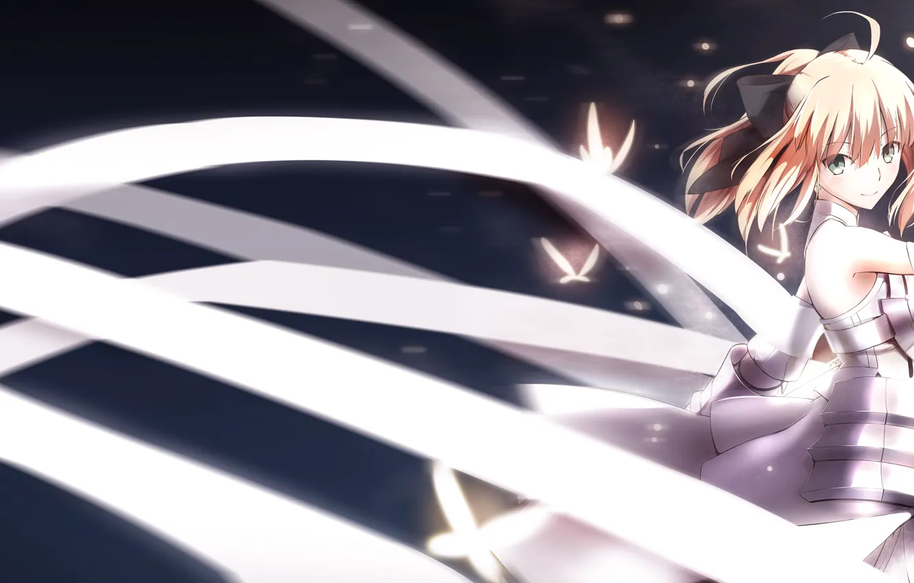 Photo wallpaper girl, butterfly, weapons, sword, anime, art, saber, fate stay night