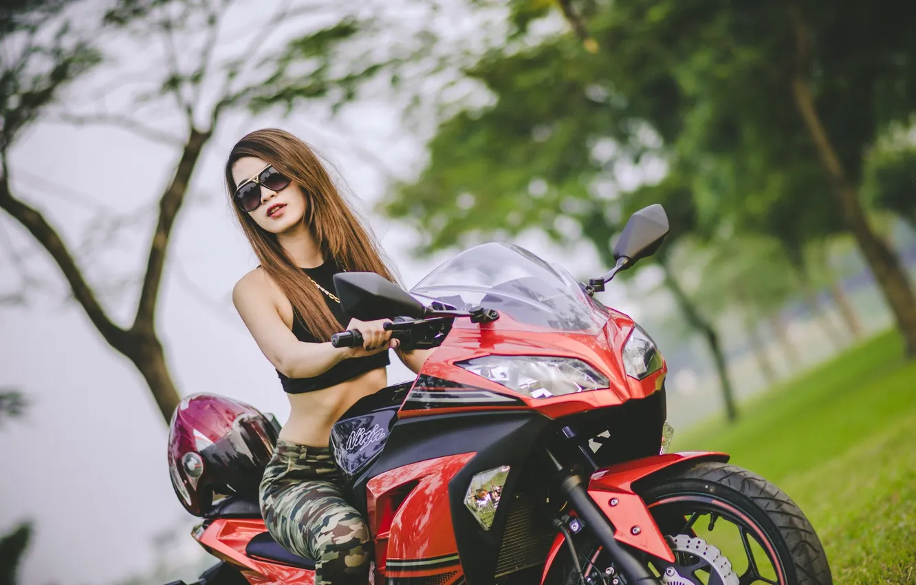 Photo wallpaper girl, motorcycle, Asian